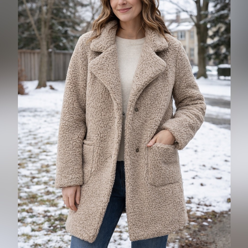 C&C California Cream Teddy Coat Cozy Neutral Winter Jacket XL